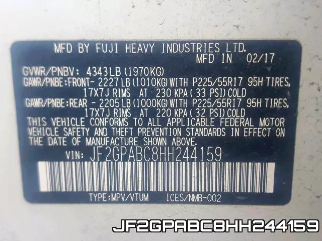 JF2GPABC8HH244159 фото 2