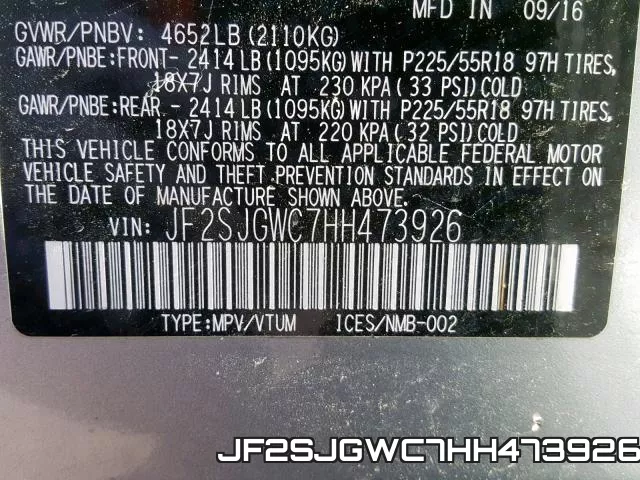 JF2SJGWC7HH473926 фото 2