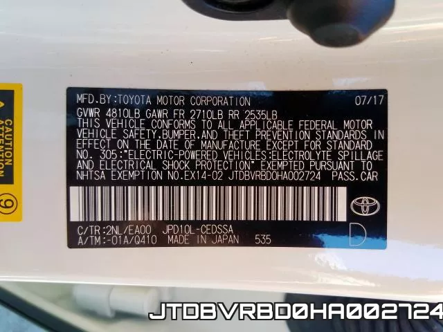 JTDBVRBD0HA002724 фото 2