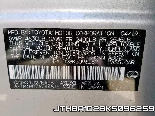 JTHBA1D28K5096259 фото 2