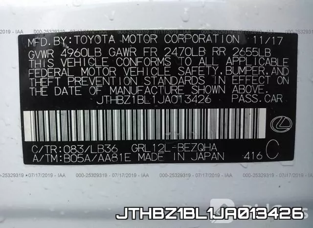 JTHBZ1BL1JA013426 фото 10