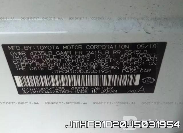 JTHC81D20J5031954 фото 10