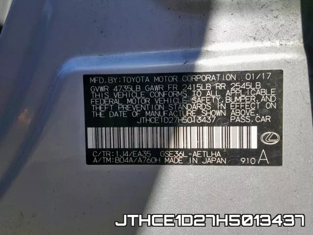JTHCE1D27H5013437 фото 2