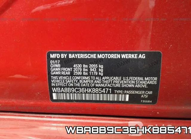 WBA8B9C36HK885471 фото 10