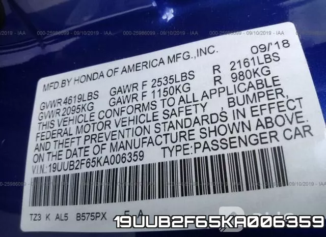 19UUB2F65KA006359 фото 10