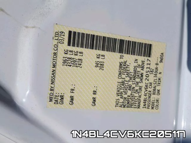 1N4BL4CV6KC205117 фото 2