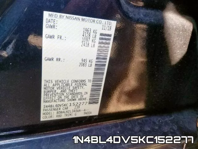 1N4BL4DV5KC152277 фото 2