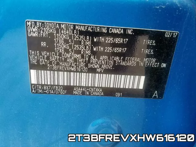 2T3BFREVXHW616120 фото 2