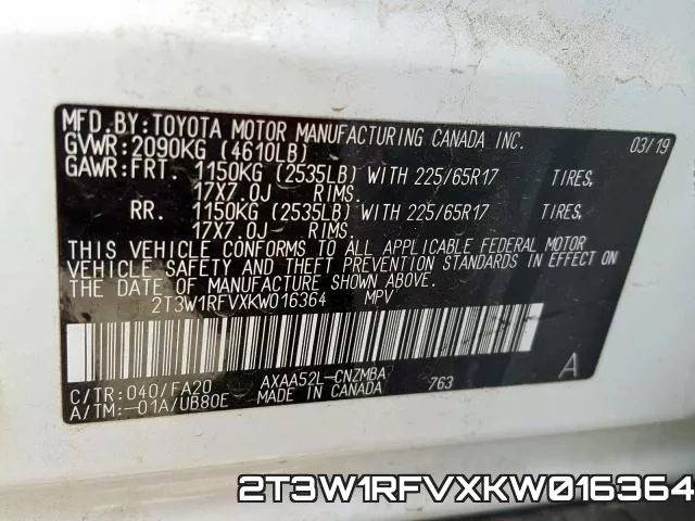 2T3W1RFVXKW016364 фото 2