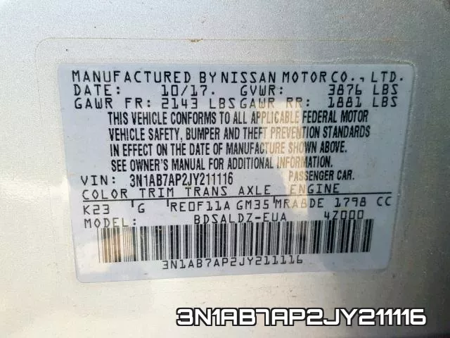 3N1AB7AP2JY211116 фото 2