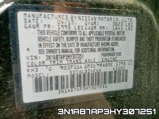 3N1AB7AP3HY307251 фото 2