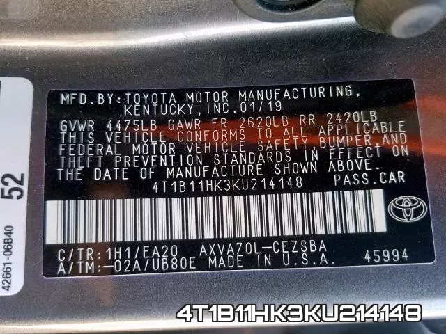 4T1B11HK3KU214148 фото 2
