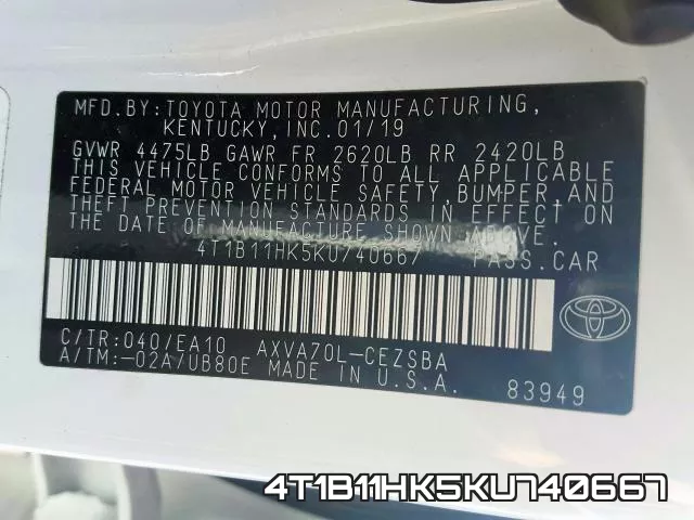 4T1B11HK5KU740667 фото 2