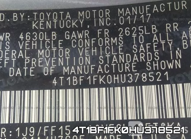 4T1BF1FK0HU378521 фото 10