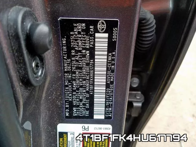 4T1BF1FK4HU617794 фото 2