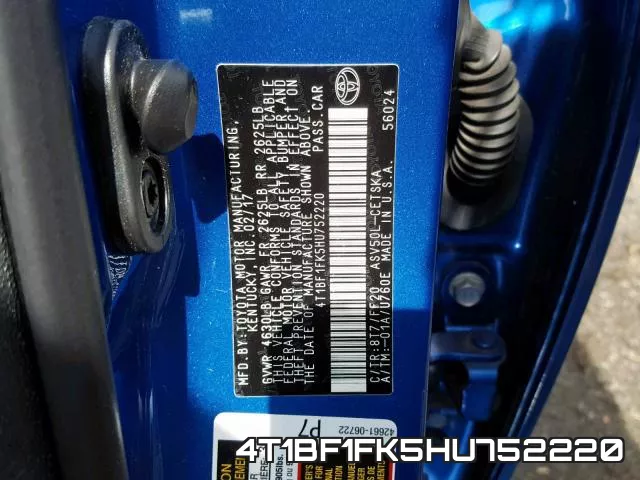 4T1BF1FK5HU752220 фото 2