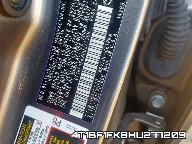 4T1BF1FK8HU277209 фото 2