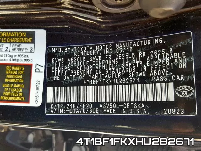 4T1BF1FKXHU282671 фото 2