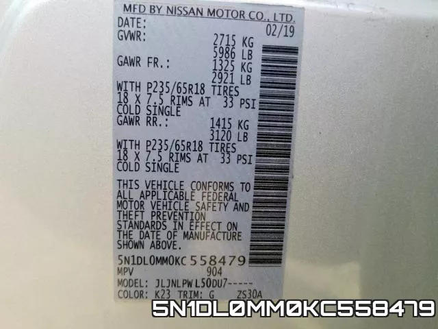 5N1DL0MM0KC558479 фото 2