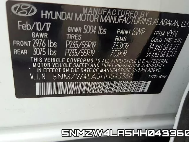 5NMZW4LA5HH043360 фото 2