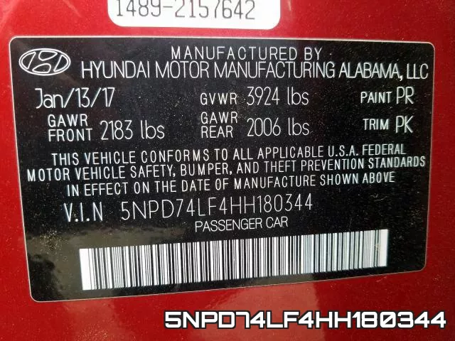 5NPD74LF4HH180344 фото 2