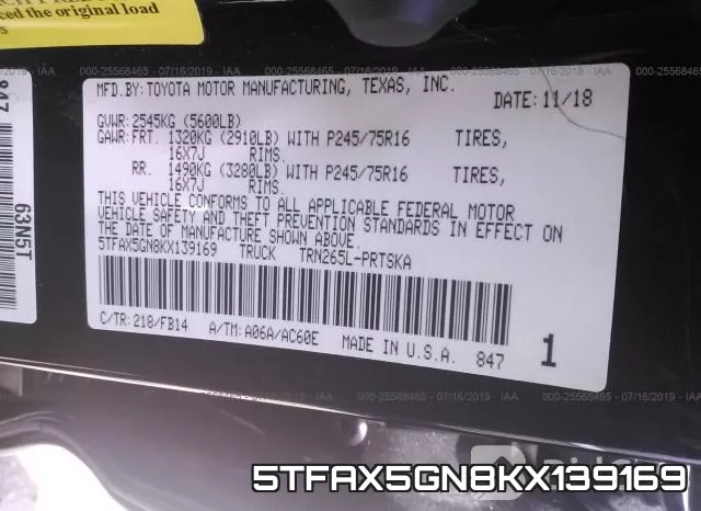 5TFAX5GN8KX139169 фото 10
