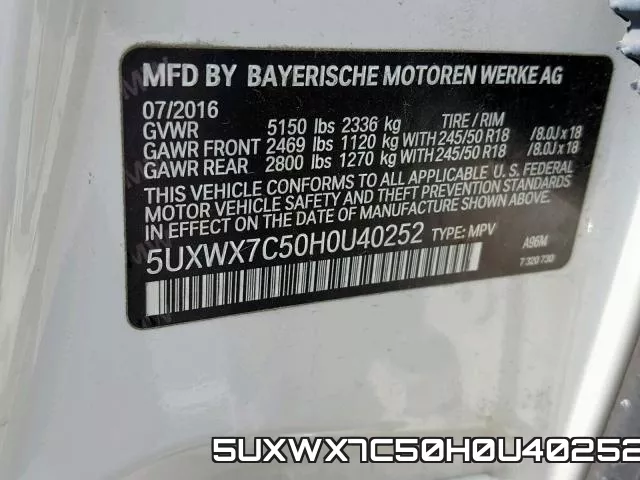 5UXWX7C50H0U40252 фото 2