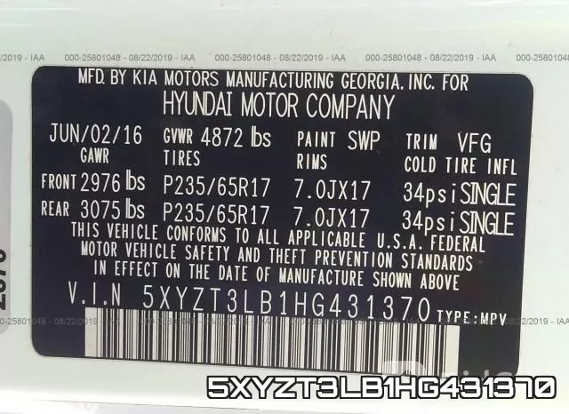 5XYZT3LB1HG431370 фото 10