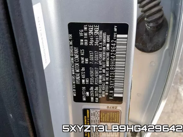 5XYZT3LB9HG429642 фото 2