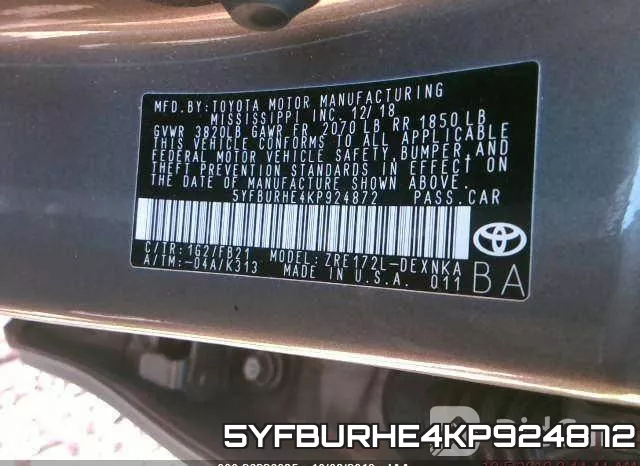 5YFBURHE4KP924872 фото 10