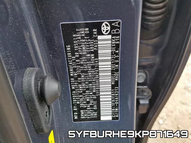 5YFBURHE9KP871649 фото 2