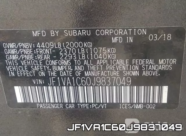 JF1VA1C60J9837049 фото 10