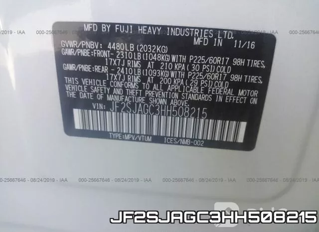 JF2SJAGC3HH508215 фото 10