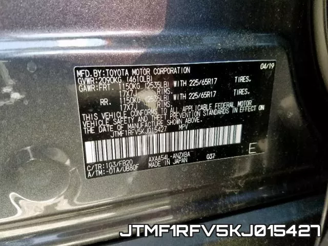 JTMF1RFV5KJ015427 фото 2