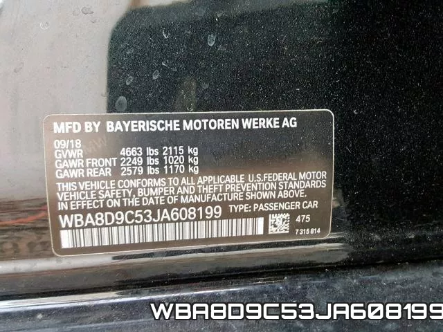 WBA8D9C53JA608199 фото 2