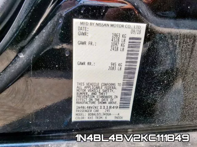 1N4BL4BV2KC111849 фото 2
