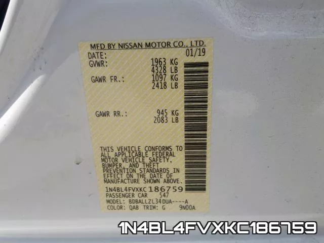 1N4BL4FVXKC186759 фото 2