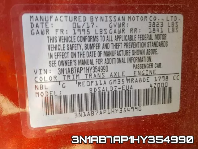 3N1AB7AP1HY354990 фото 2