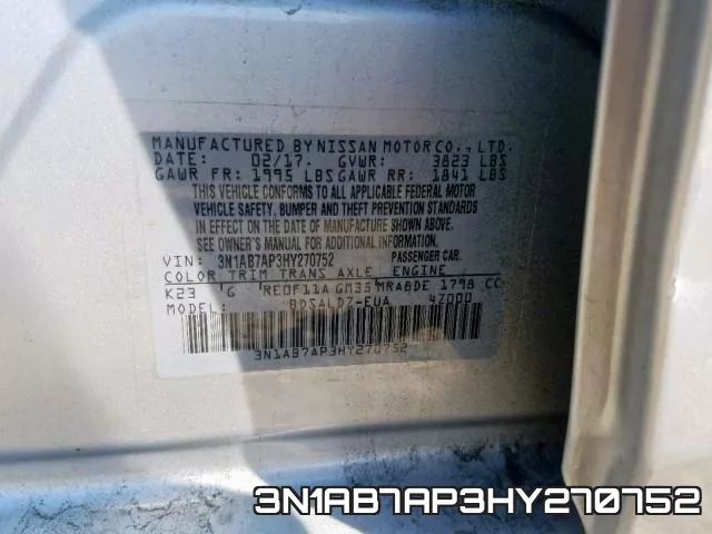 3N1AB7AP3HY270752 фото 2