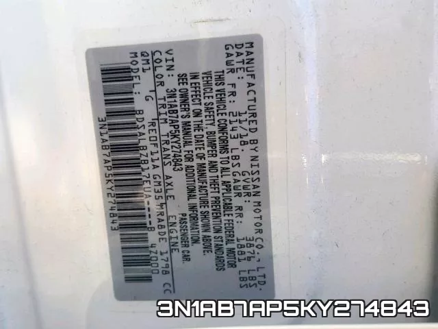 3N1AB7AP5KY274843 фото 2