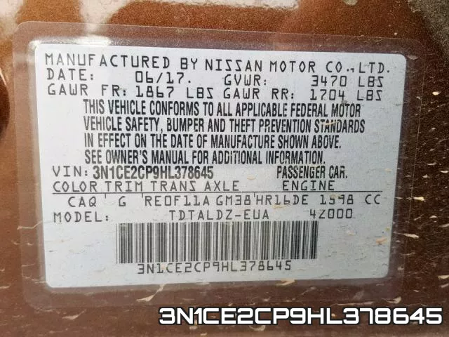 3N1CE2CP9HL378645 фото 2
