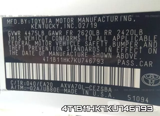 4T1B11HK7KU746793 фото 10