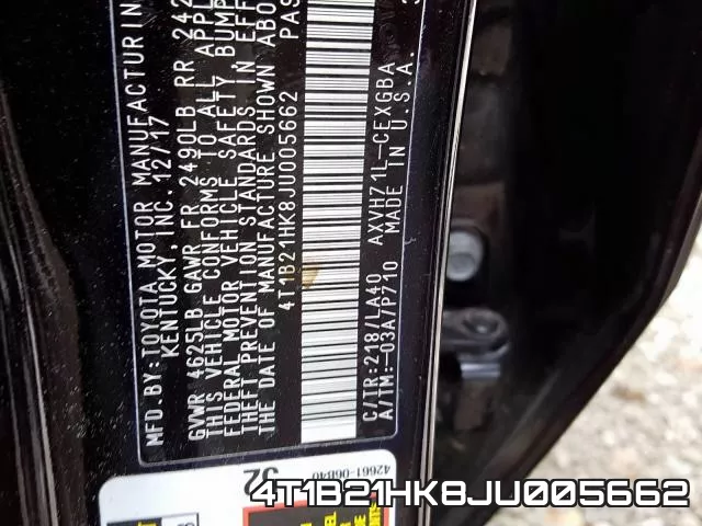 4T1B21HK8JU005662 фото 2