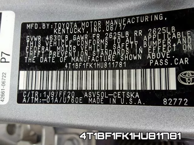 4T1BF1FK1HU811781 фото 2