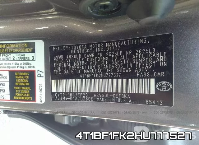 4T1BF1FK2HU777527 фото 10