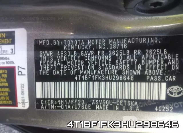 4T1BF1FK3HU298646 фото 9