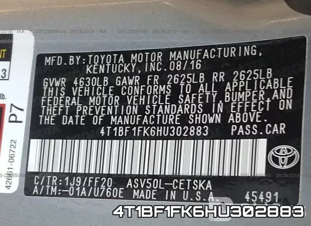 4T1BF1FK6HU302883 фото 10
