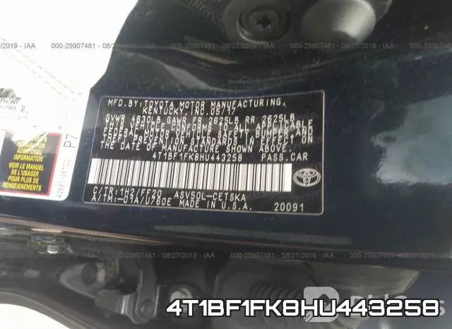 4T1BF1FK8HU443258 фото 9