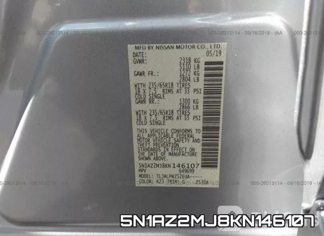 5N1AZ2MJ8KN146107 фото 10