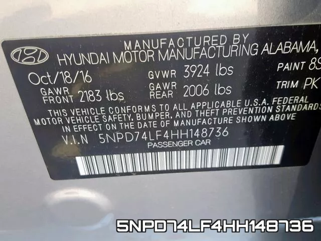 5NPD74LF4HH148736 фото 2